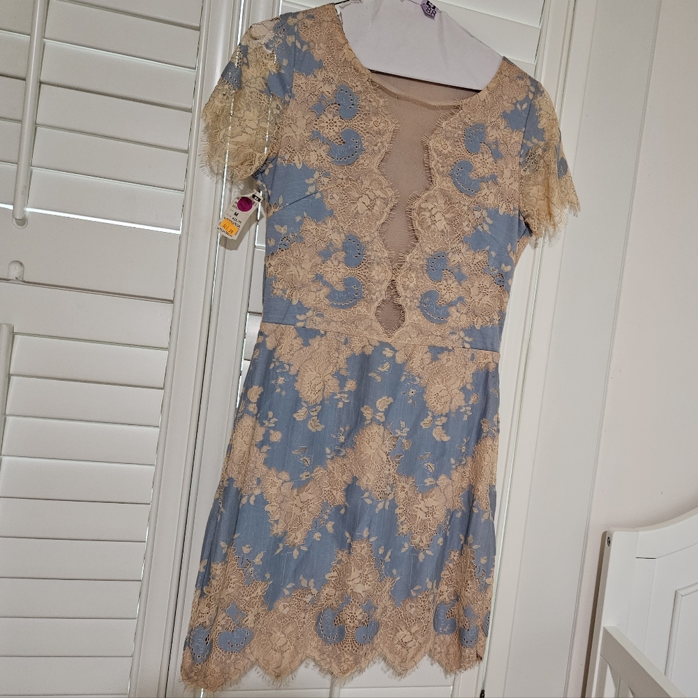 NWT Storia Blue Lace Cutout Dress- Medium